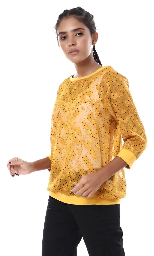 57059 Dotted See Through Mustard Top