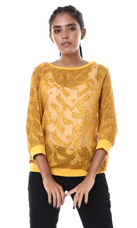 57059 Dotted See Through Mustard Top