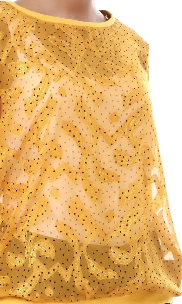 57059 Dotted See Through Mustard Top