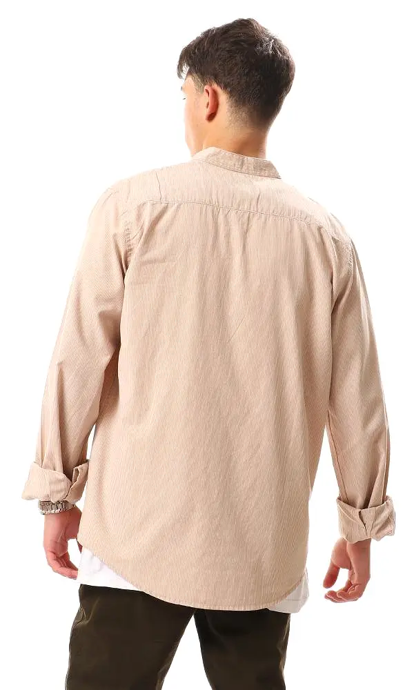 57858 Thin Striped Madarin Neck Shirt - Beige