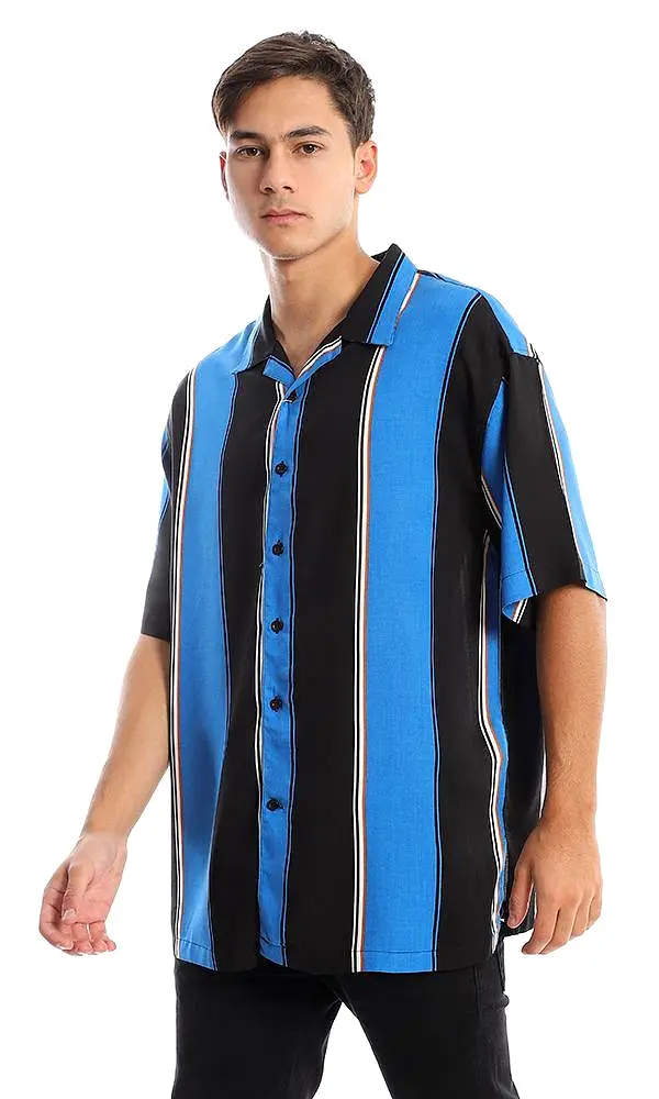 94897 Bi-Tone Striped Blue & Black Summer Shirt