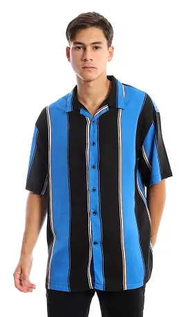 94897 Bi-Tone Striped Blue & Black Summer Shirt