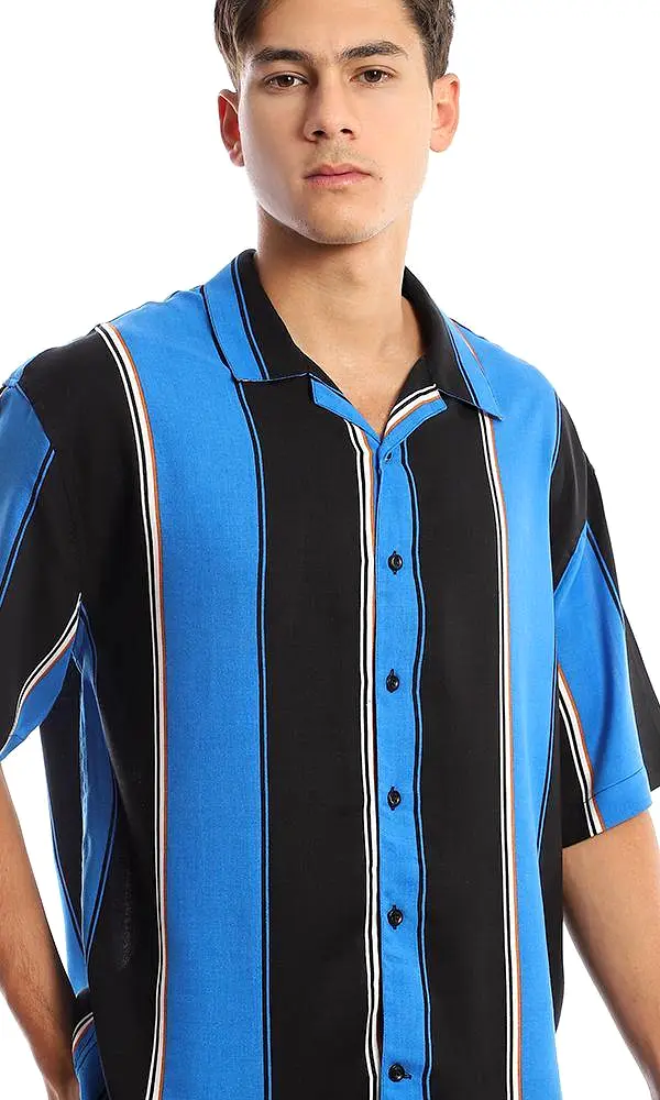 94897 Bi-Tone Striped Blue & Black Summer Shirt