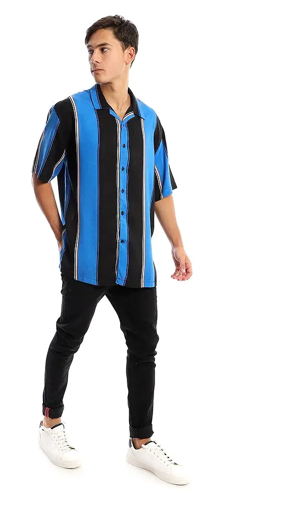 94897 Bi-Tone Striped Blue & Black Summer Shirt