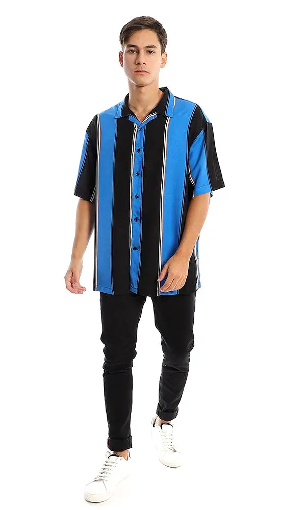 94897 Bi-Tone Striped Blue & Black Summer Shirt