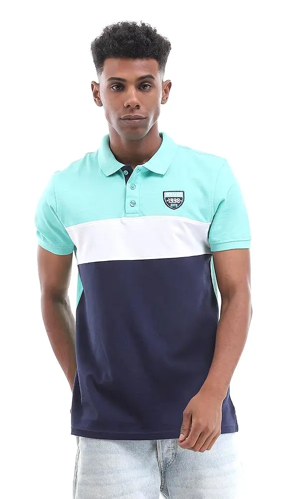 94983 Short Sleeves Buttoned Tri-Tone Polo Shirt - Ligh Green