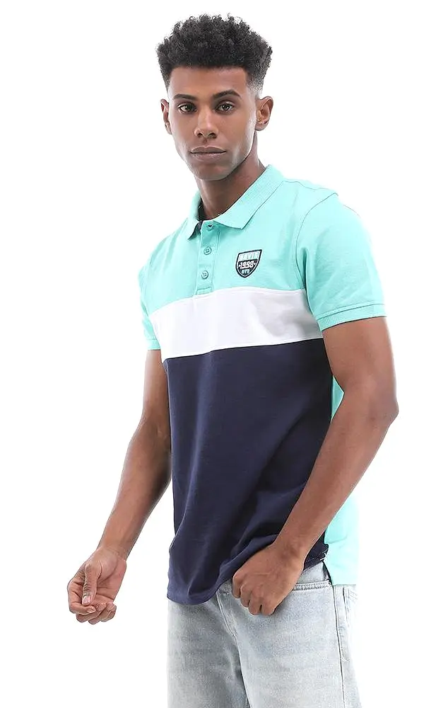 94983 Short Sleeves Buttoned Tri-Tone Polo Shirt - Ligh Green