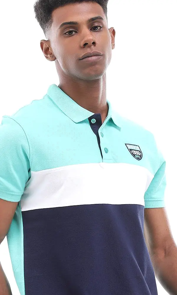 94983 Short Sleeves Buttoned Tri-Tone Polo Shirt - Ligh Green