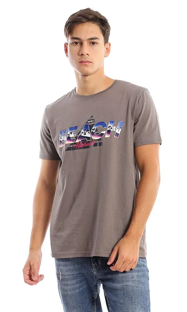 95755 Colorful Printed Beach Taupe Summer Tee