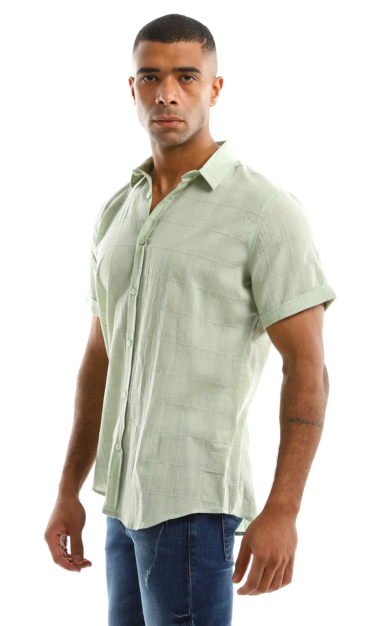 97217 Self Stitched Large Checkers Mint Shirt