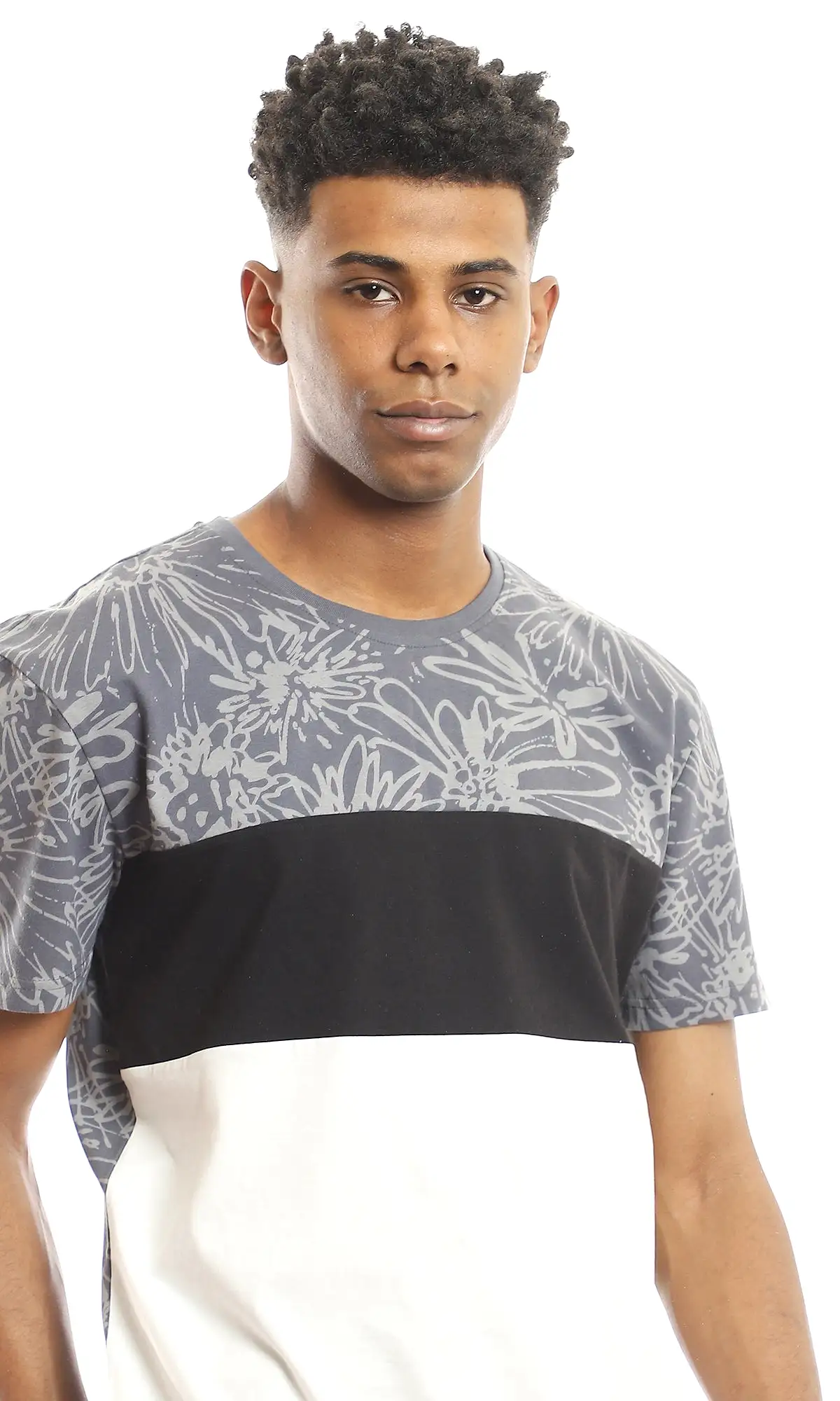 97643 Patterned Chest With Tri-Tone Summer Tee - Grey, Black & White