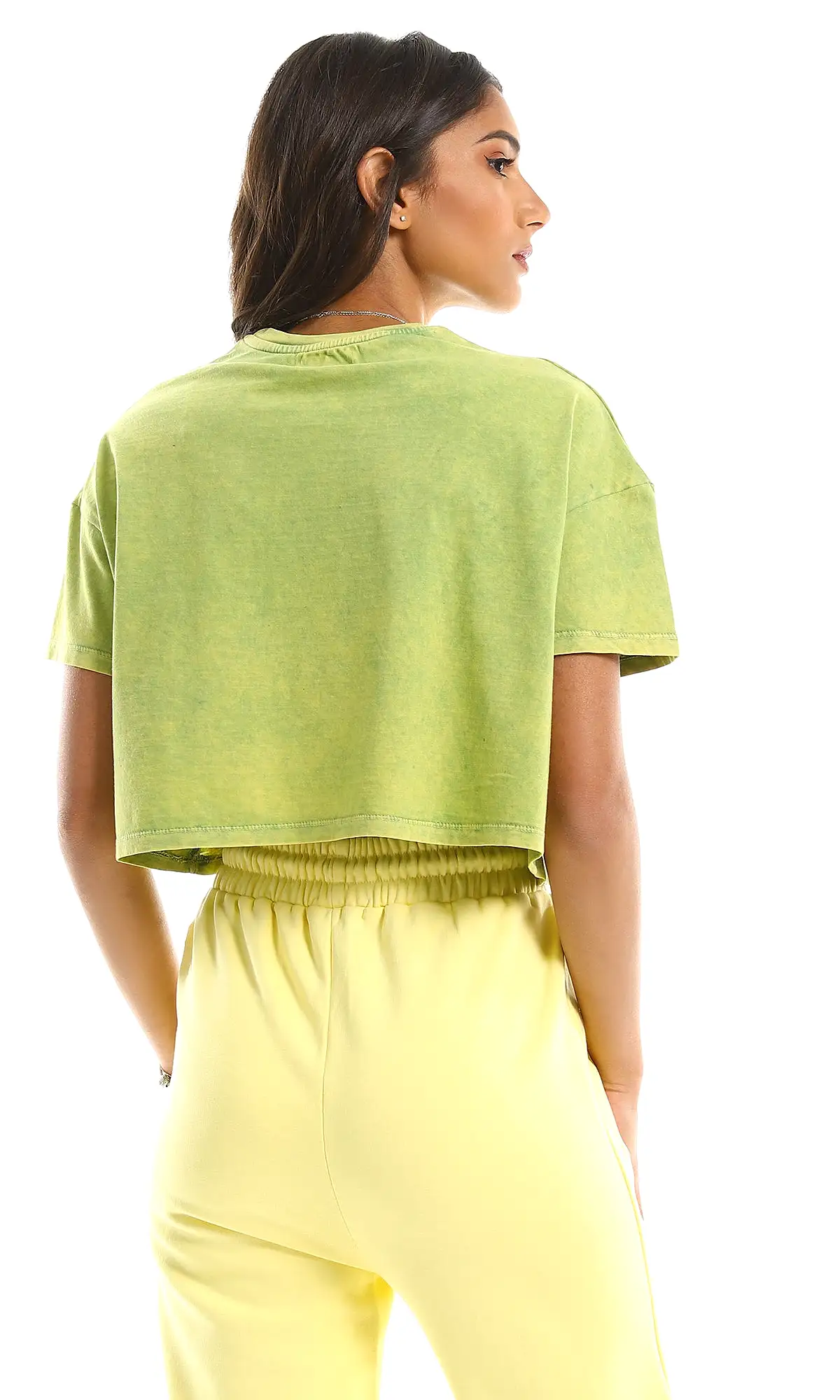 97656 Round Neck Printed Loose Apple Green Tee