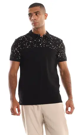 97720 Upper Splatter Cotton Polo Shirt - Black & Beige