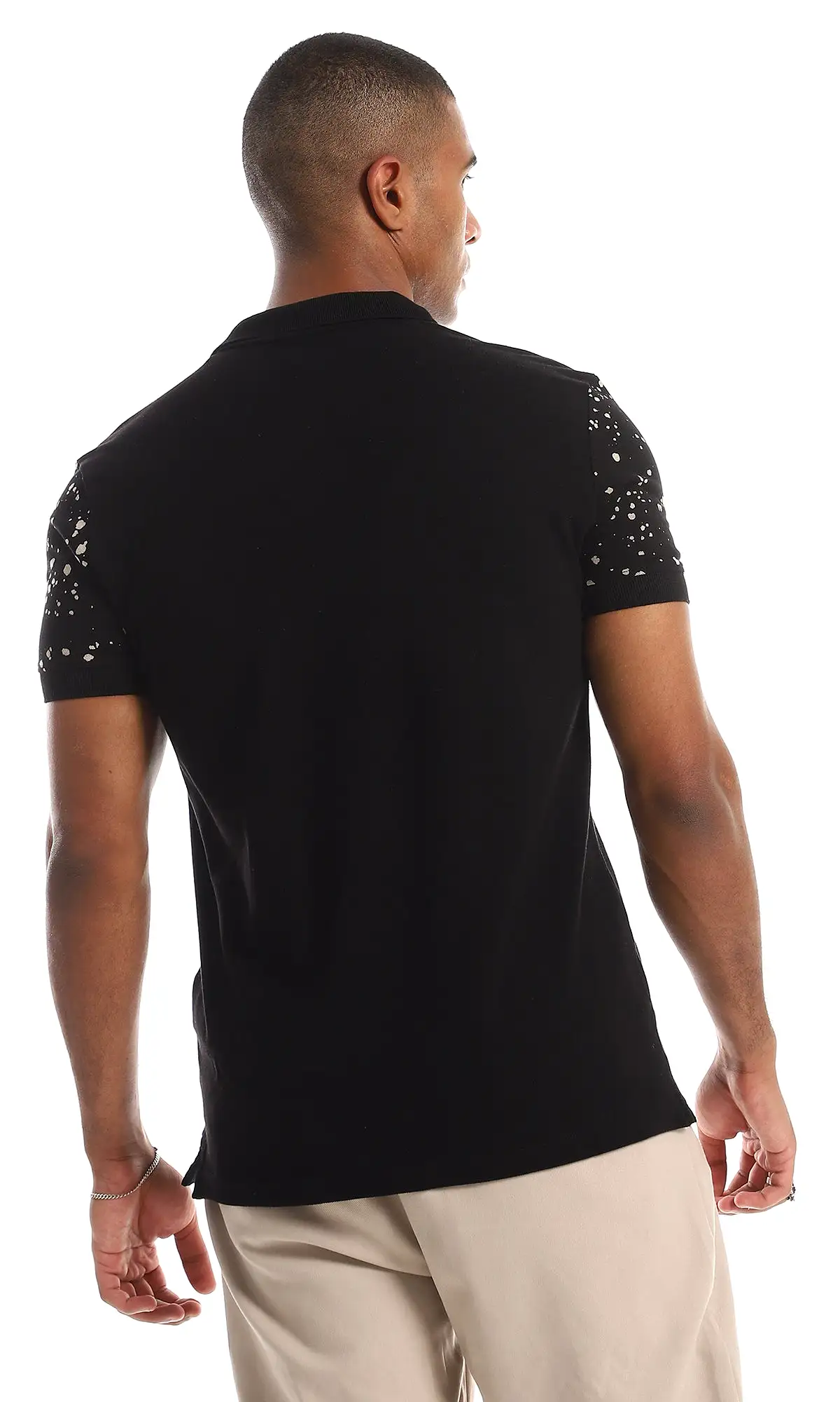 97720 Upper Splatter Cotton Polo Shirt - Black & Beige