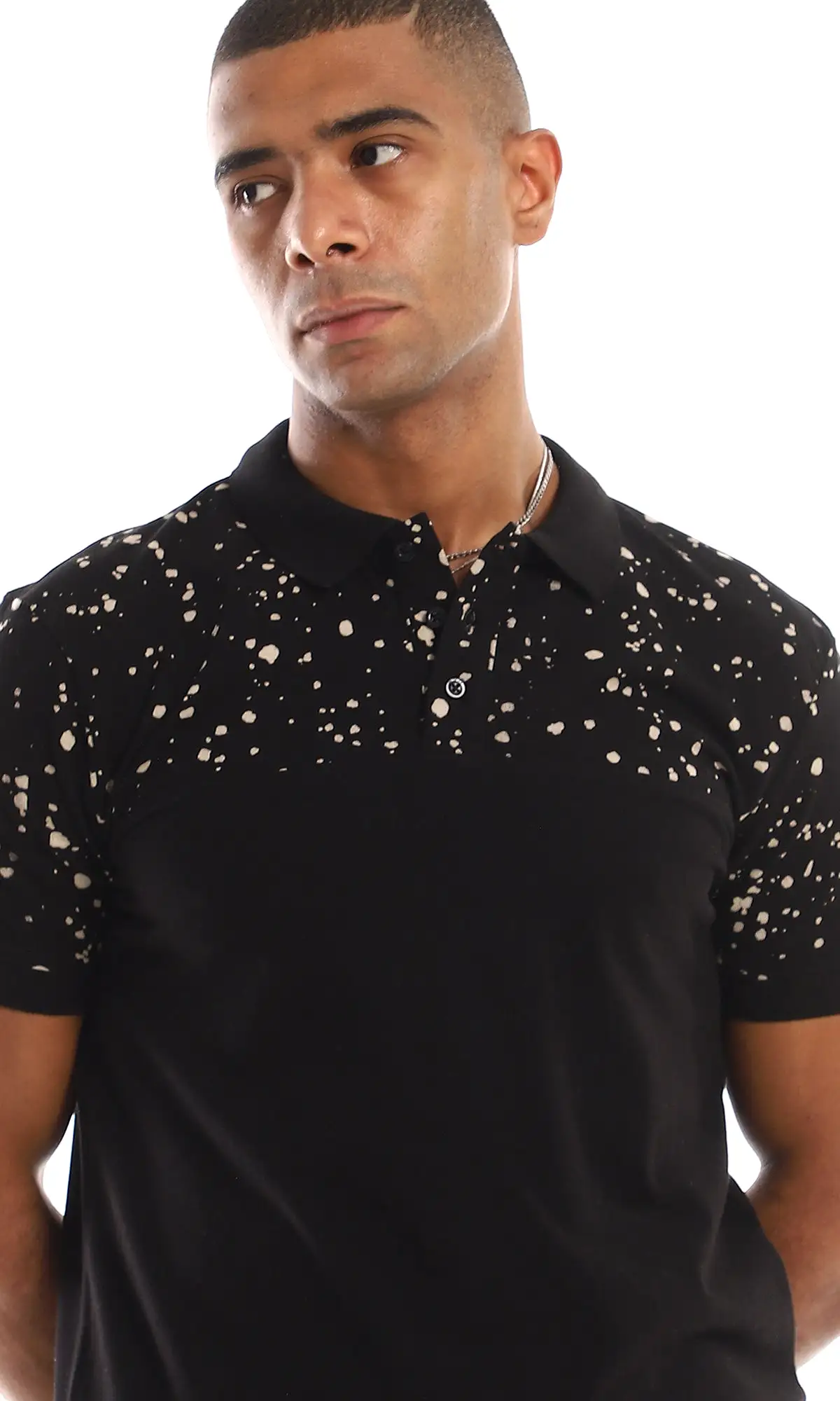 97720 Upper Splatter Cotton Polo Shirt - Black & Beige