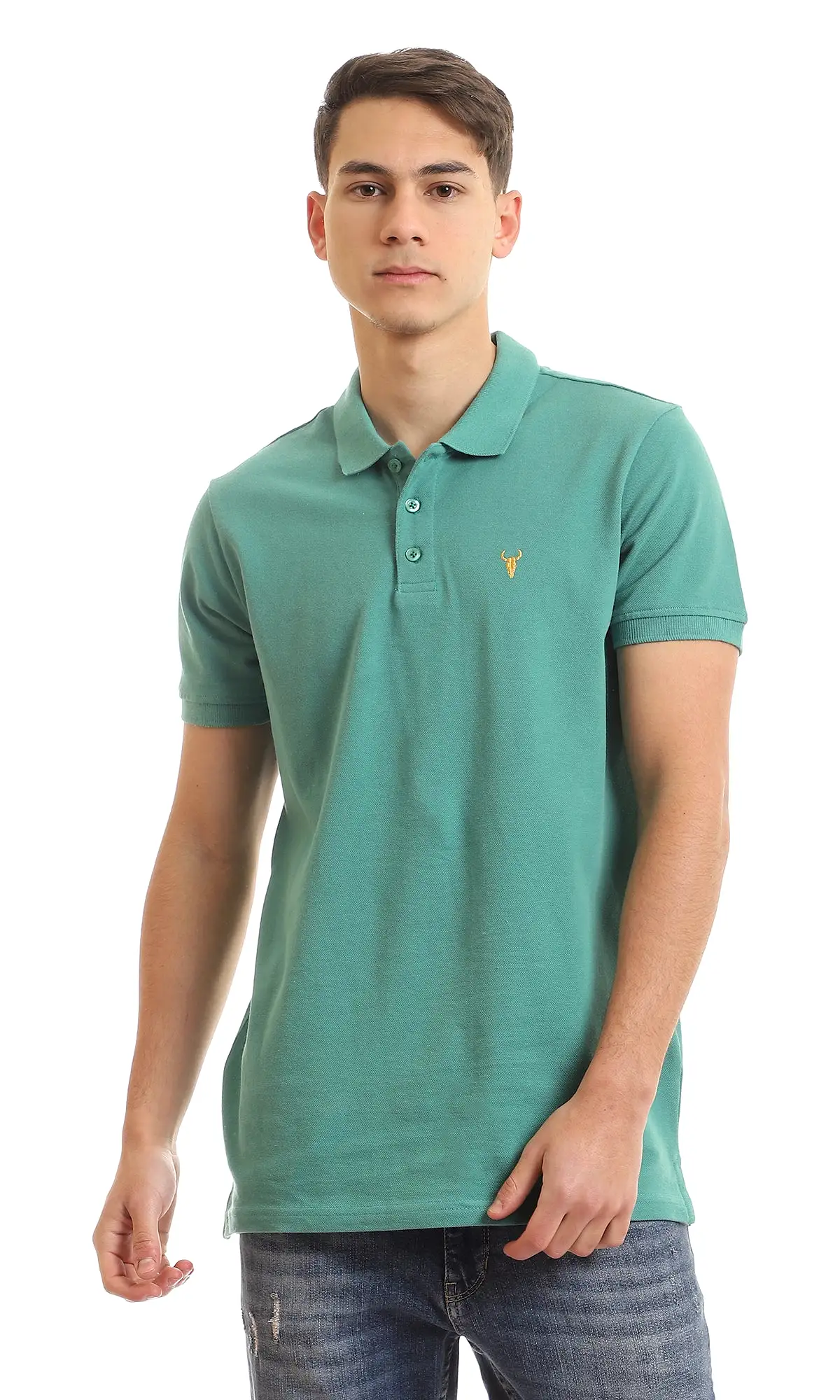 97899 Upper Buttoned Cotton Pique Polo Shirt - Dark Aquamarine Green