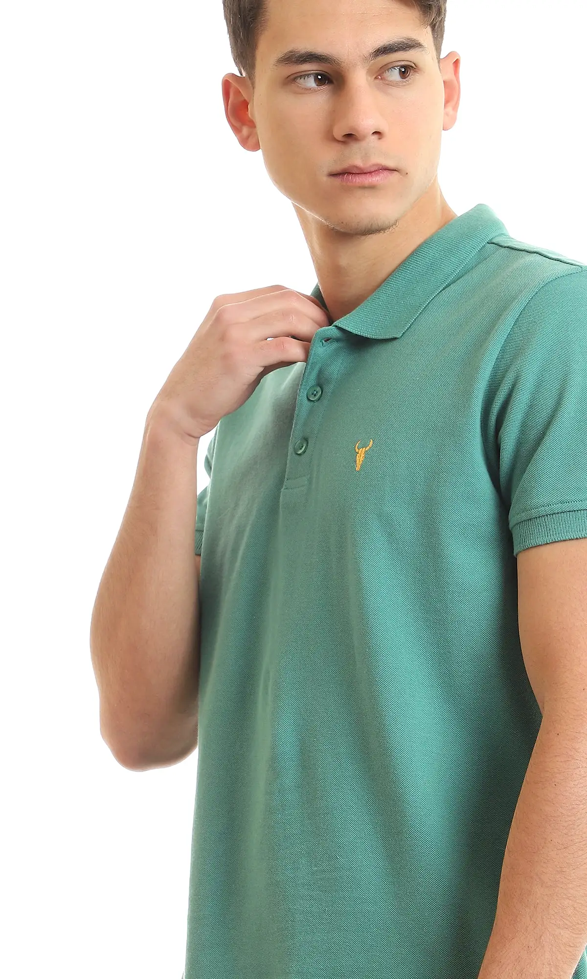 97899 Upper Buttoned Cotton Pique Polo Shirt - Dark Aquamarine Green