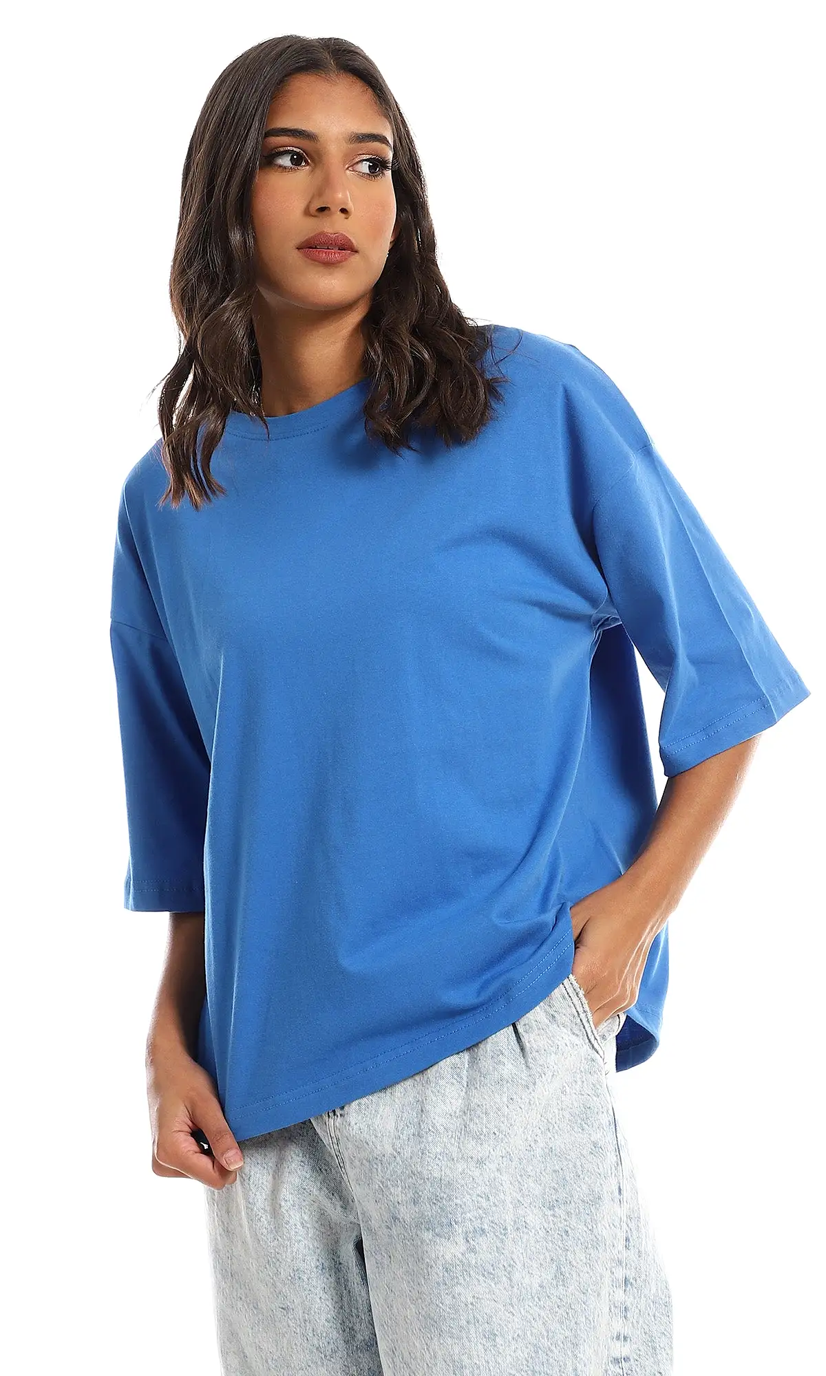 98831 Loose Fit Round Cotton T-Shirt - Royal Blue