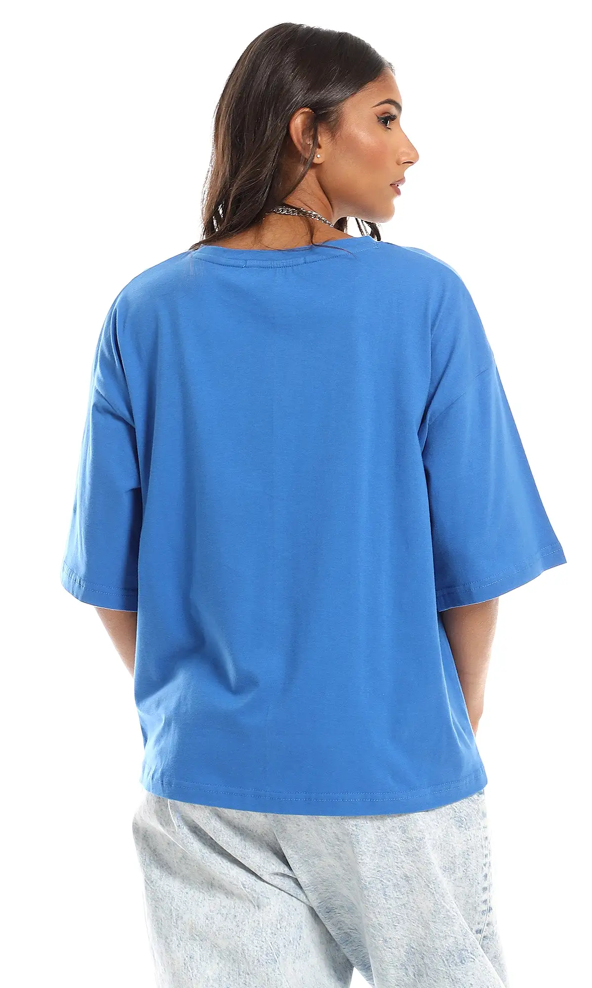 98831 Loose Fit Round Cotton T-Shirt - Royal Blue