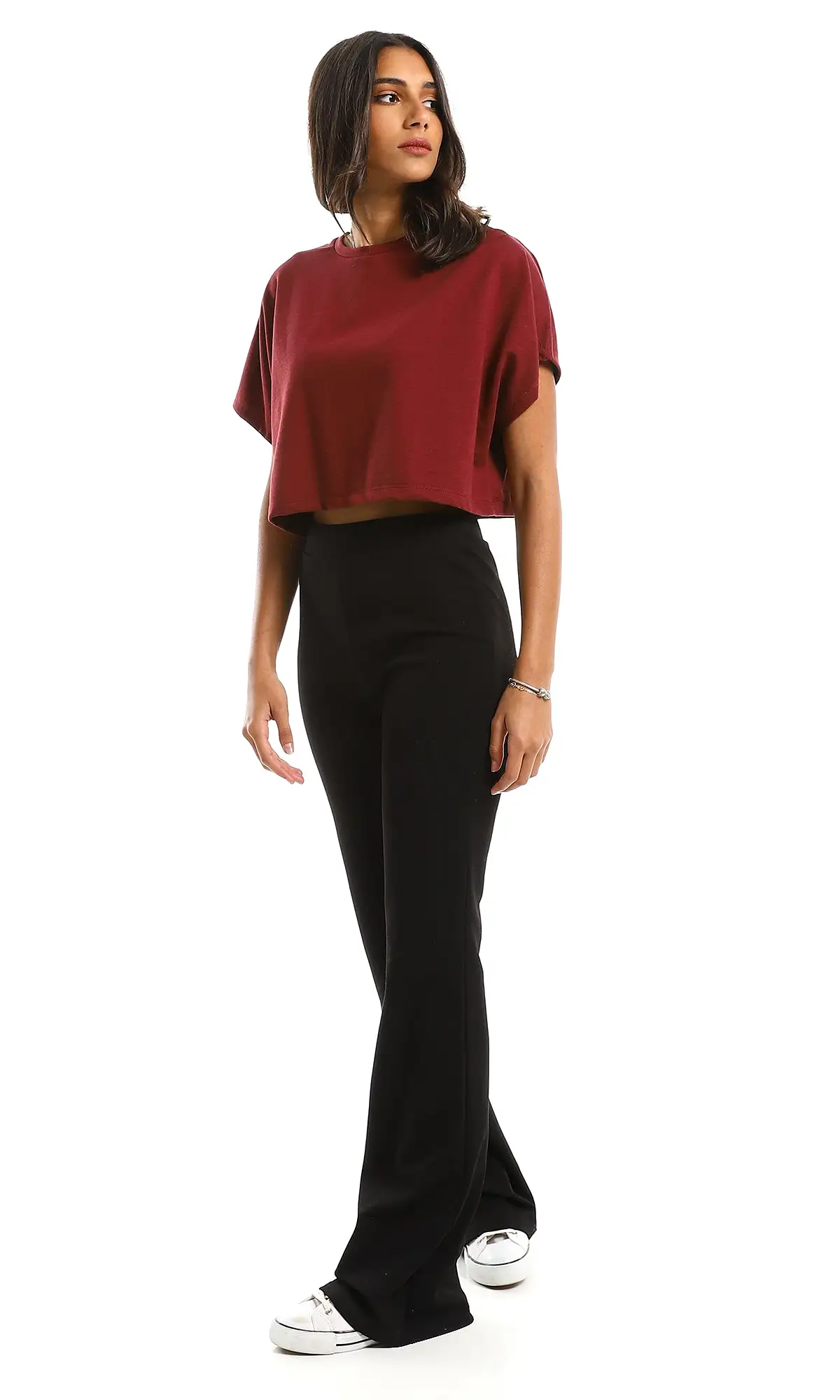 98849 Burgundy Loose Comfy Slip On Plain Tee