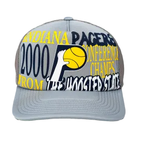 Adult Indiana Pacers Globe Hardwood Classics Trucker Snapback Hat in White by Mitchell and Ness