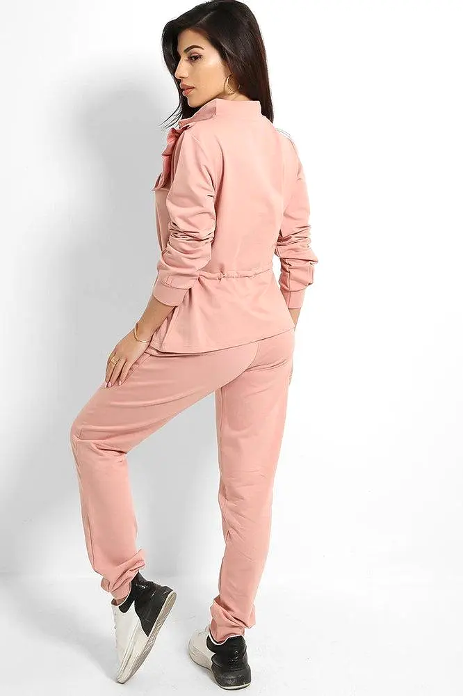 Black Frilled Drawstring Waist Tracksuit