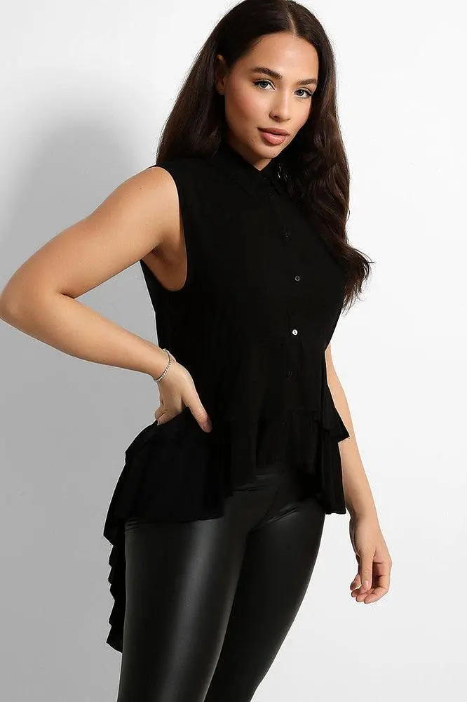 Black Layered Tail Hem Sleeveless Shirt