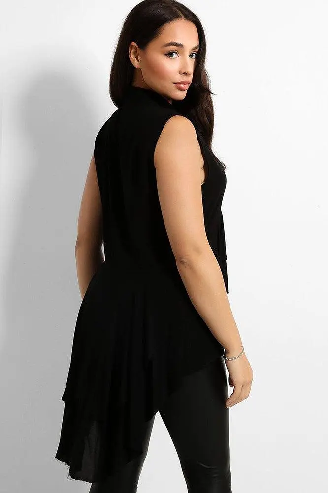 Black Layered Tail Hem Sleeveless Shirt