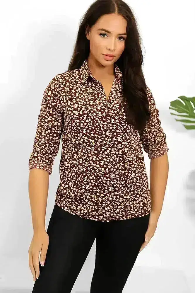 Burgundy Floral Print Classic Shirt