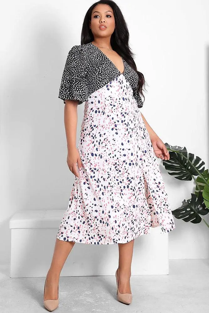 Contrast Panels Dotted Midi Dress