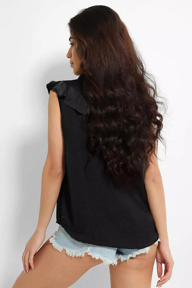 Crushed Satin Frill Details Sleeveless Shirt