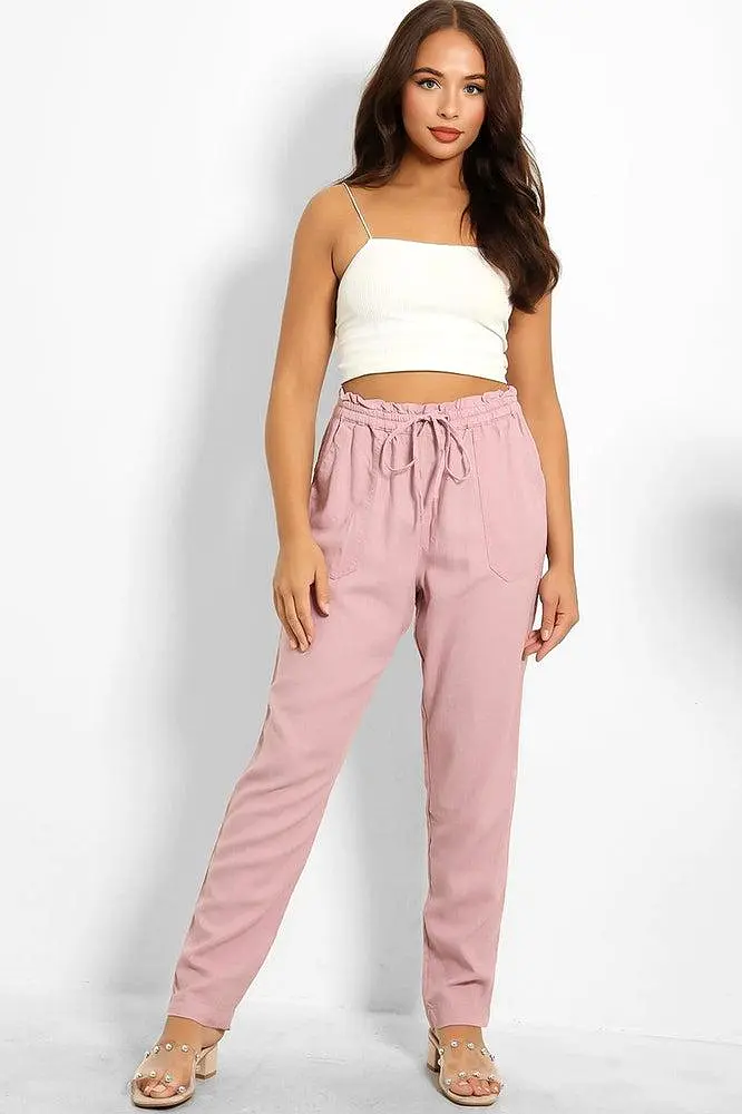 Drawstring Waist Linen Blend Trousers