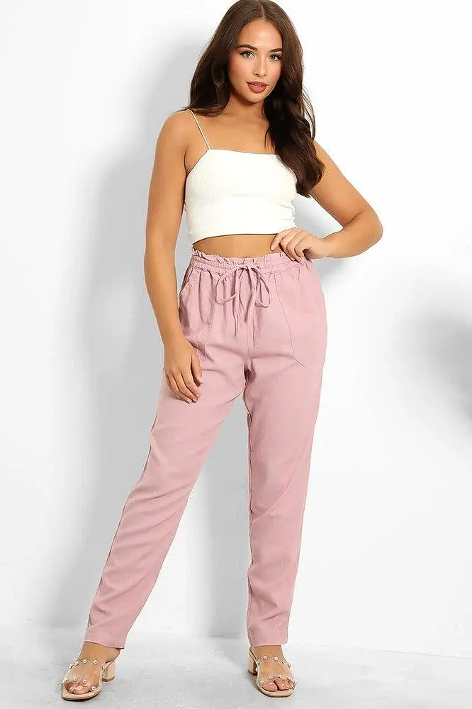 Drawstring Waist Linen Blend Trousers