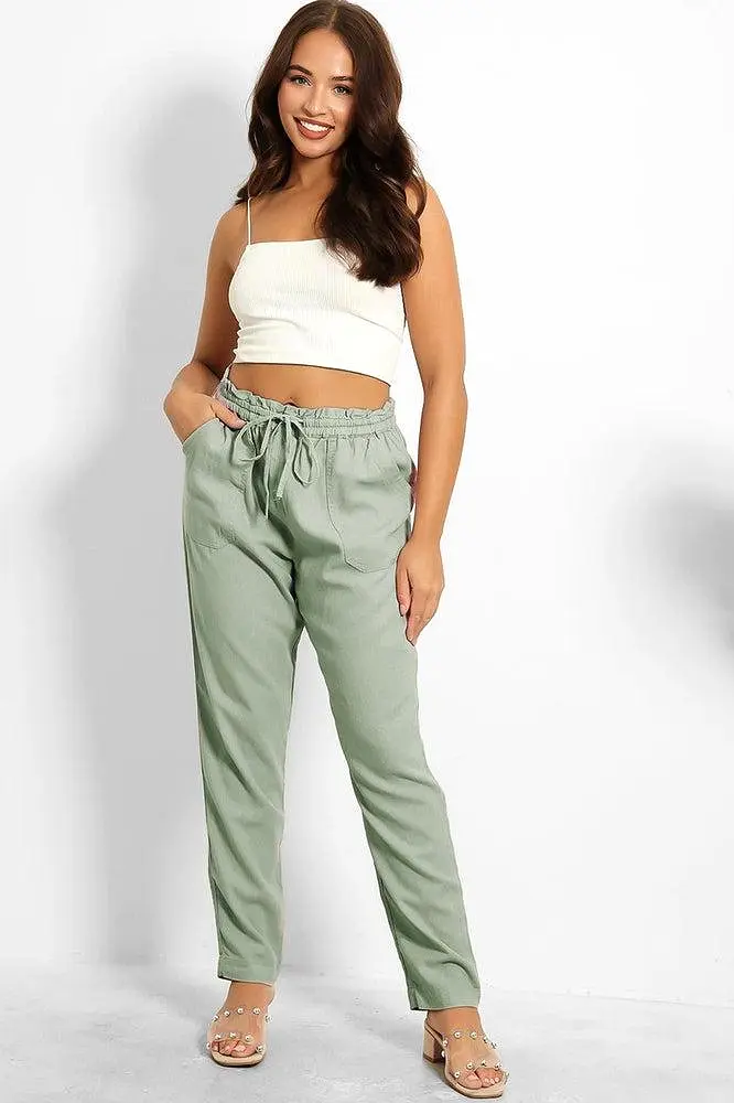 Drawstring Waist Linen Blend Trousers