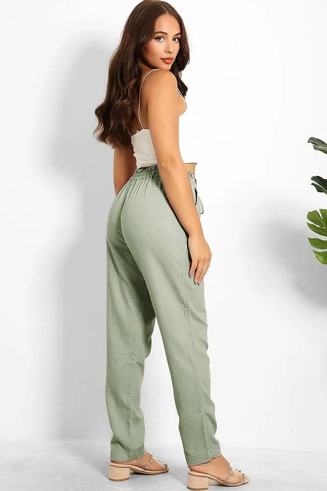 Drawstring Waist Linen Blend Trousers