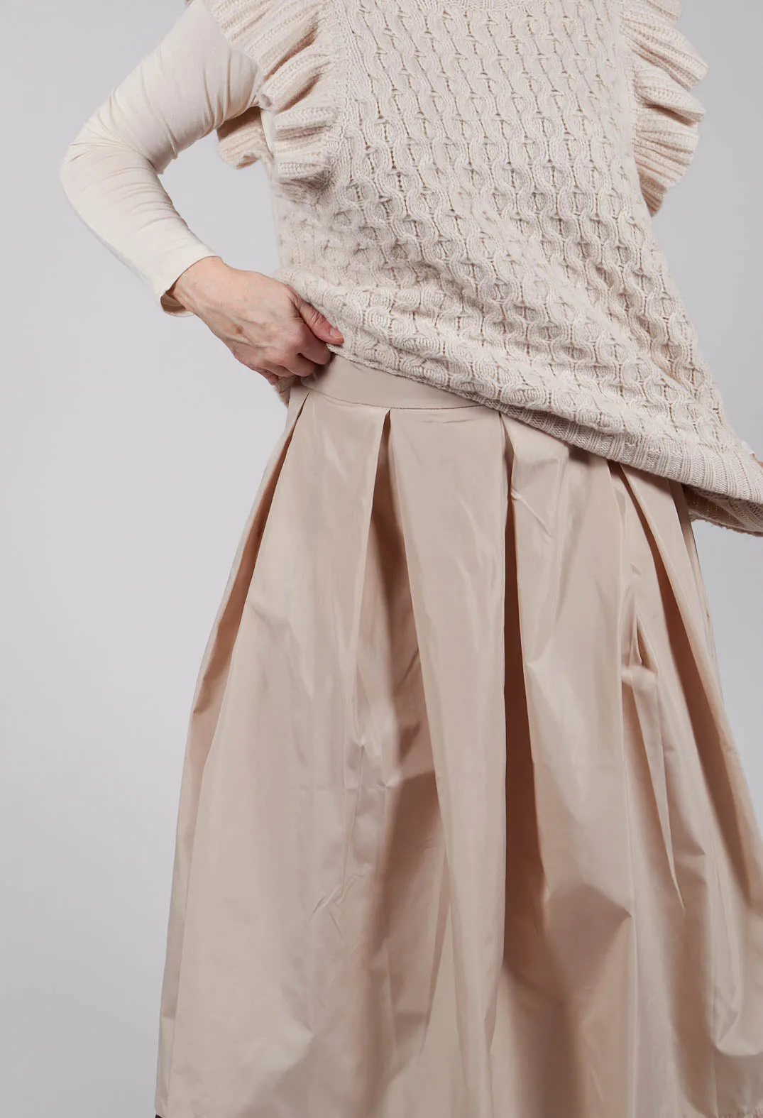 Elastic Waist Pleated Midi Skirt in Powder