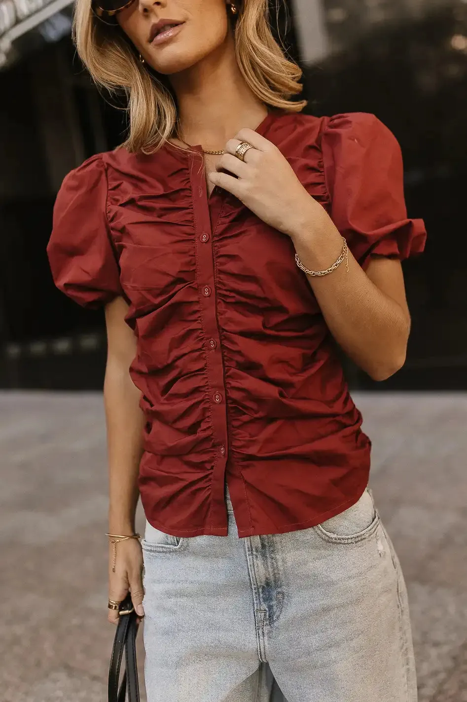 Frankie Ruched Top in Rust - FINAL SALE