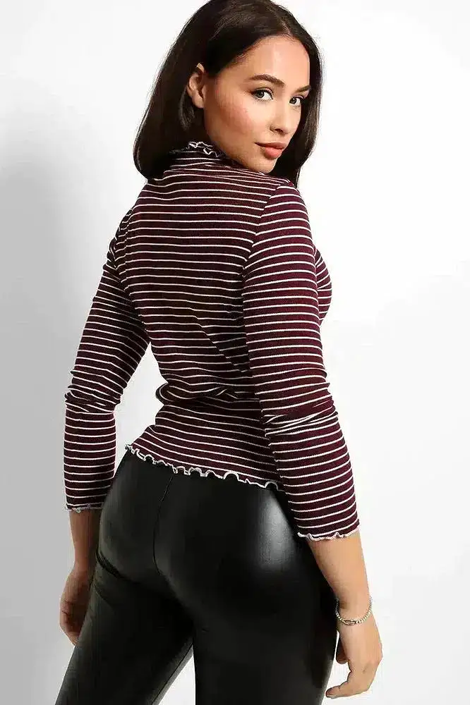 Frilled Edges Stripy Pollo Neck Top