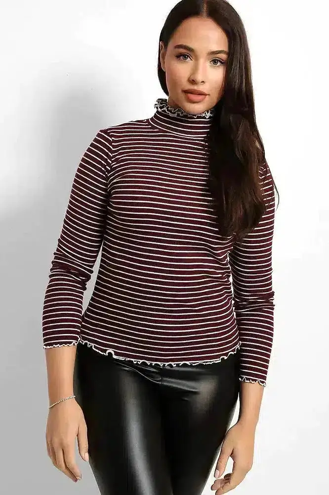 Frilled Edges Stripy Pollo Neck Top