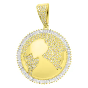 Globe Domed Baguette Diamond Pendant 1.35cttw 10K Yellow Gold