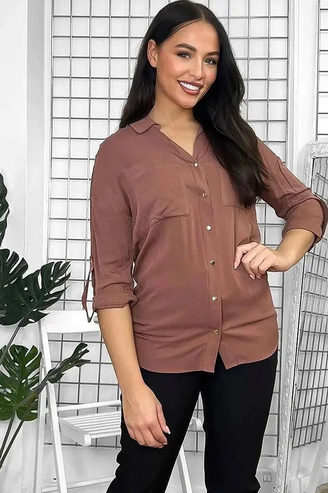 Gold Buttons Front Pockets Relaxed Fit Shirt