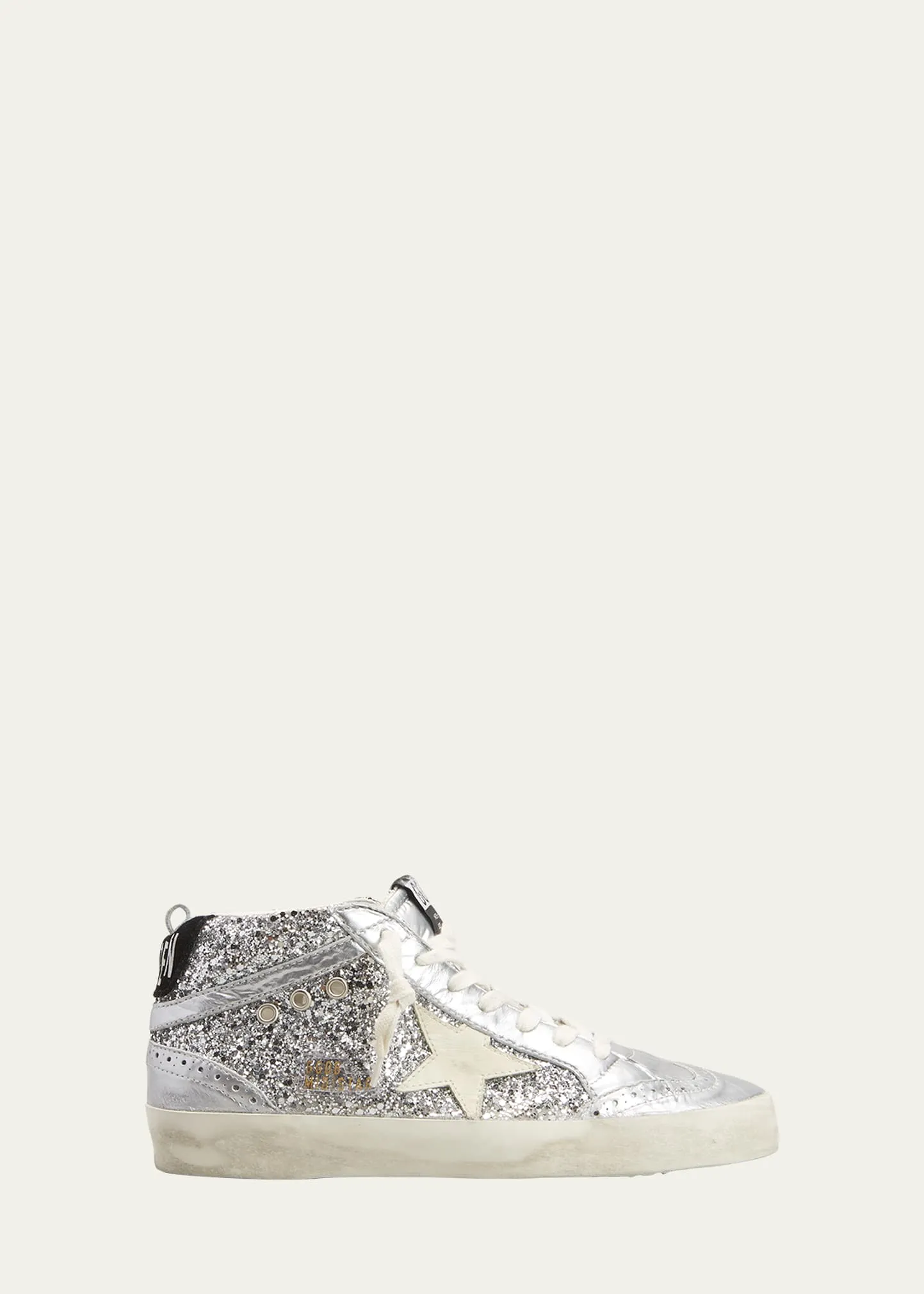 Golden Goose Mid Star Glitter Wing-Tip Sneakers