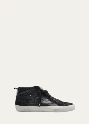 Golden Goose Mid Star Wing-Tip Snake-Embossed Faux-Leather Sneakers