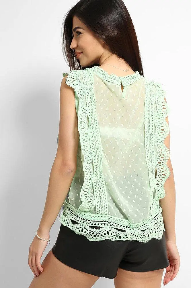 Green Dobby Mesh Crochet Lace Trims Blouse