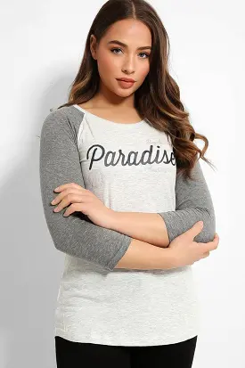 Grey Contrast Sleeve Paradise T-Shirt