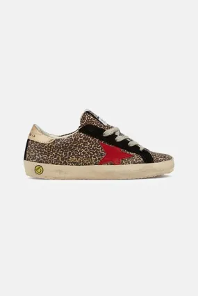 Kids Golden Goose Super Star Sneakers - Leopard Suede/Dark Red Star