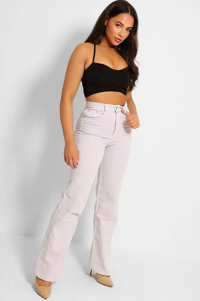 Lilac Slashed Knee  Straight Leg Jeans