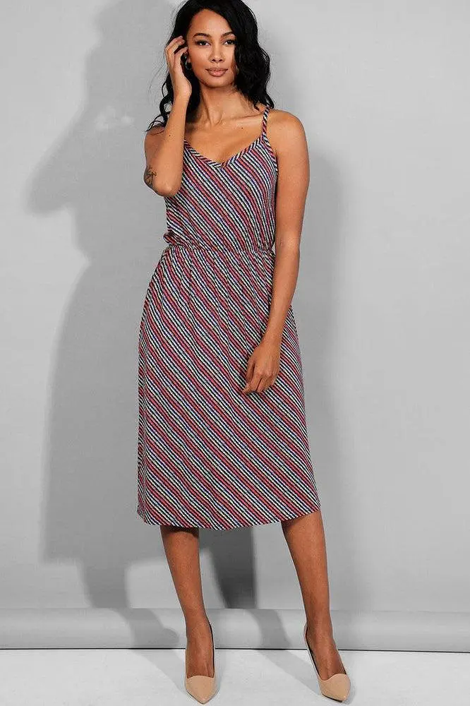 Multicolour Stripe Tie Up Straps Mid Dress