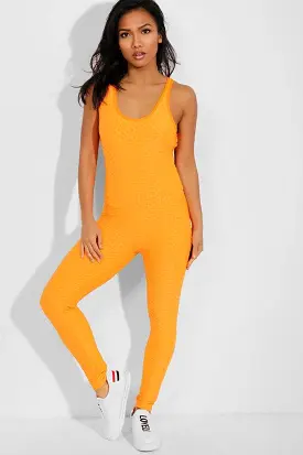 Neon Orange Ruched Crisscross Back Jumpsuit