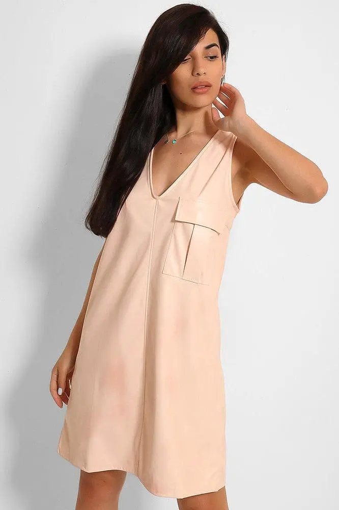 Nude Vegan Leather V-Neck Sleeveless Dress